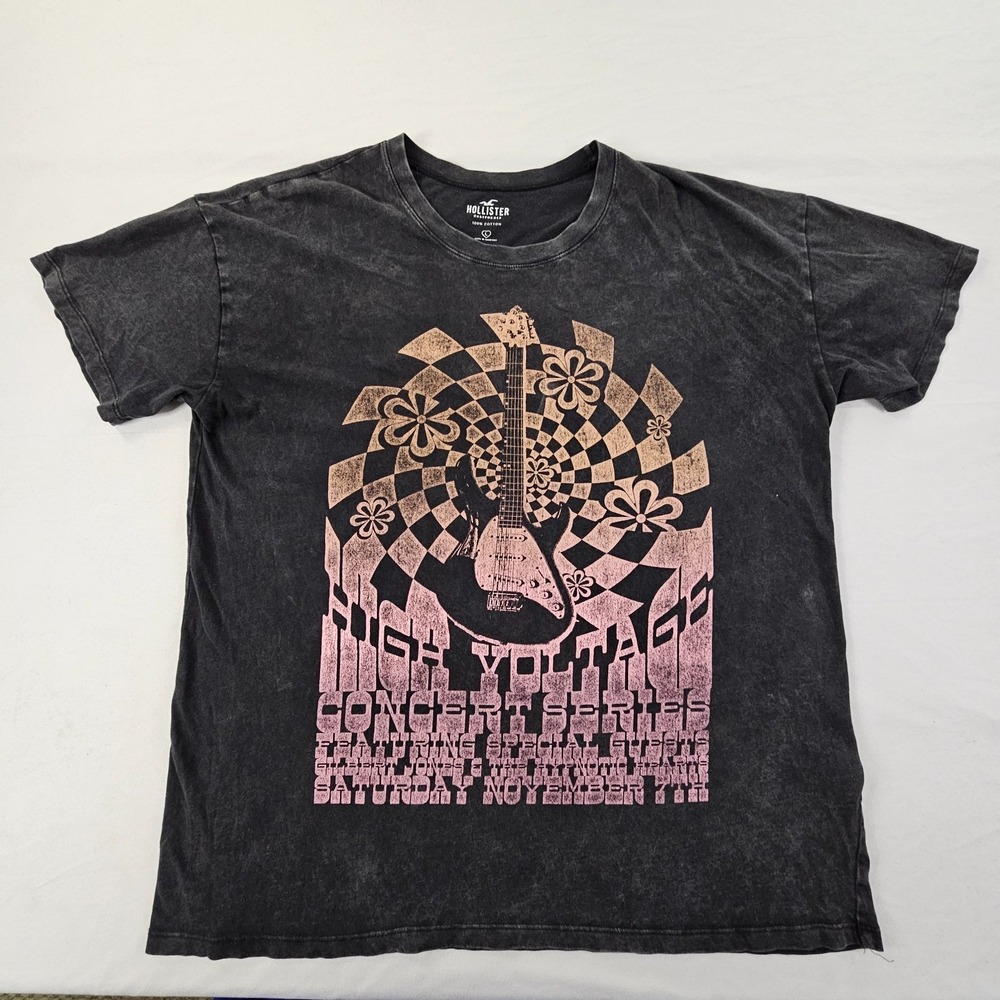High Voltage Concert Series Hollister Black Short Sleeve Cotton T-Shirt Men's L